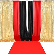 Tingjoo 7 Pcs Red Carpet Party Decorations 2 Panels 2ft x 8ft Sequin Backdrop Curtains, 4 Panels 2ft