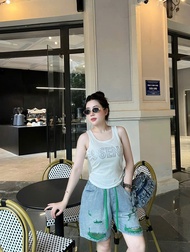 Quần ngố jean lửng cá tính phối màu cạp cao [m57]