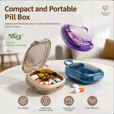 4/6 Compartment Small Pill Box Portable Medicine Vitamin Fish Oil Holder Container for Pocket Purse
