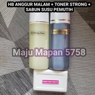 COD Kode AGR004001 HB Whitening Super Malam Klobe + Toner Badan Strong + Sabun Susu Pemutih Badan / 