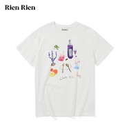 เสื้อยืดคอกลมแขนสั้นผ้าฝ้ายแท้ Rien Rien ลายดอกไม้ สีเทา/ขาว/กากี Love Eat Pray แฟชั่นลำลองสำหรับผู้
