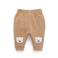澳洲Purebaby有機棉嬰兒舒棉長褲 3M~1T 奶茶北極熊護膝