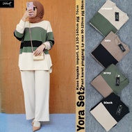 Setelan wanita jumbo YORA SET bahan kaos hayako import Ld130-140cm celana pinggang karet