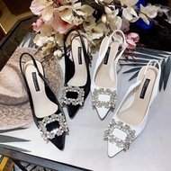 Soft leather pointed toe loafers with SQUARE STONE BLOCKS, 7cm, 9cm high heels on luxurious feet MSD