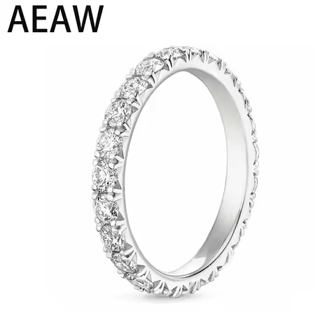 AEW 14k White Gold 1.8mm DEF Color CVD HPHT Lab Grown Diamond Eternity Wedding Band for Women Ladies