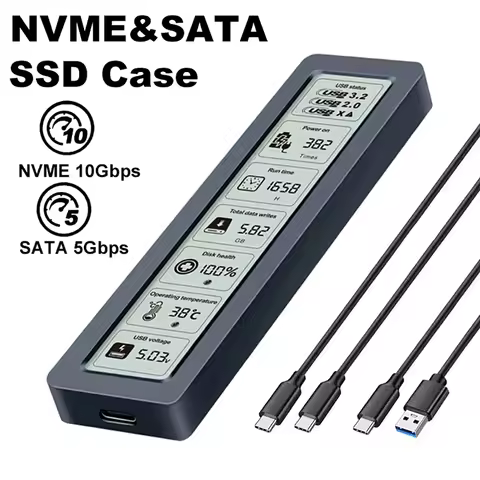 M.2 NVMe SATA SSD Enclosure USB3.2 Gen2 Type C 10Gbps PCIe SSD Case Smart Digital Display SSD Case N