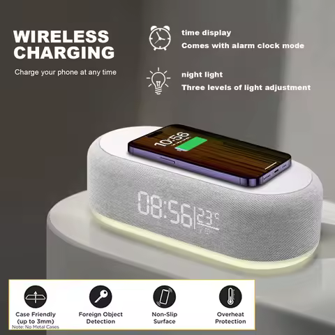 15W Fast Charging 4 In 1 Desk Digital Clock Night Light Alarm Clock Wireless Charging Clok For Table