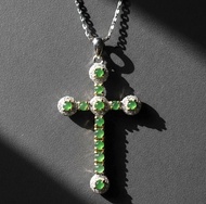 冰種翡翠蛋面十字架項鍊 925純銀 | 天然緬甸玉A貨翡翠 | 送禮