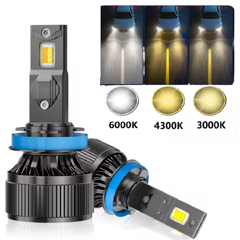2PCS H7 Tri Color LED Headlights H1 H4 H8 H11 H9 HB3 9005 9006 9012 6000K 4300K 3000K For Car Headli