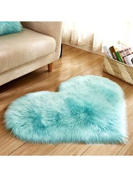 1入組人工毛長毛心形地毯,可用作地毯,腳墊裝飾客廳,臥室