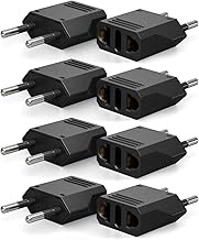 Unidapt Black European Plug Adapters, US to Europe Travel Power Adapter Plugs, 8-Pack, Type C, For A