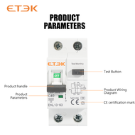 ETEK  EKL13-63-1NC  RCBO 6KA 1P+N 6A-63A 30mA Curve C Type A