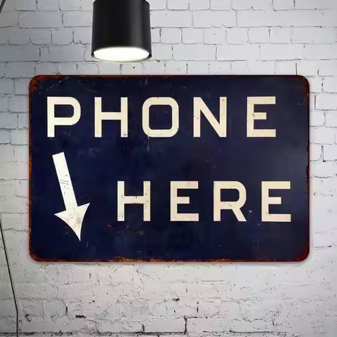 Phone Here Sign, Booth Wall Art, Telephone Vintage Look Chic Distressed Sign Funny Décor Tin Signs P