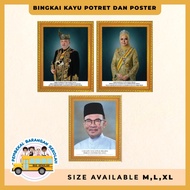 POTRET BINGKAI KAYU AGONG & PERMAISURI PERDANA MENTERI / CLEAR QUALITY PORTRAIT / Wooden AGONG & QUE