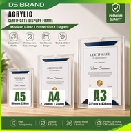 Acrylic Certificate Stand Frame A3 A4 A5 DS Brand D1