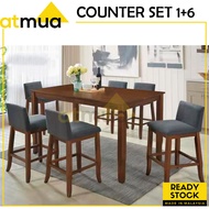 Atmua Furniture Ella Counter Set (1+6) Kitchen Island Meja Makan Tinggi (1 meja + 6 kerusi) Full Solid Rubber Wood