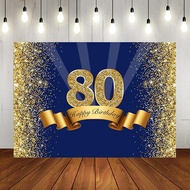 80th Birthday Happy Adult Men Photography Background Navy Blue and Sparkling Gold 80th Anniversary P