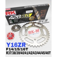 RKM Sprocket Set Yamaha Y16ZR V1 V2 Rantai RK 428 KLO O-Ring Chain Gold F14/15/16T R 37T to 46T Y16 
