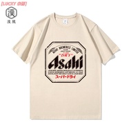 Fun Text T asahi beer t-Shirt Japanese Retro asahi beer Letter Print Loose T-Shirt Large Size