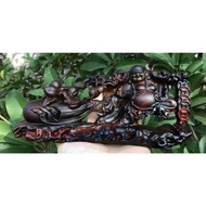 Statue of Maitreya Pulling a Sack of Money in Red and Black Rosewood, size 20-8-6cm