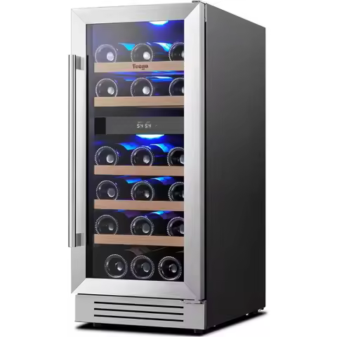 15 Inch Dual Zone Wine Fridge 28 Bottles Capacity 40-65F Temperature Control Glass Door Built-in Fre