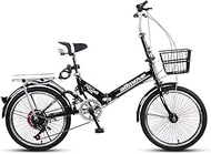 Fashionable Simplicity 20 Inch Lightweight Alloy Folding City Bike Bicycle for Men and Women Light Work Variable Speed Double Disc Brakes City Retro Bike with Rear Lights and Car Basket