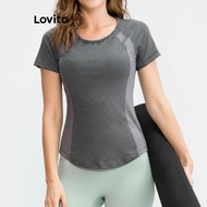 (trendy6)Lovito Sporty Plain Colorblock Sports T-Shirt for Women LNL95404