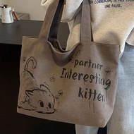 现货spotCartoon Large-Capacity Canvas Bag Canvas Student Class