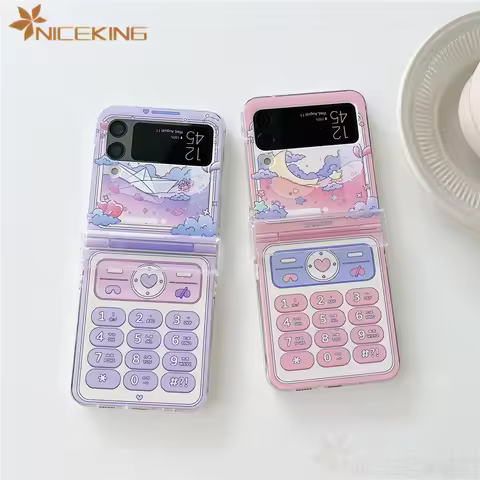 Cute Cartoon Phone Cases For Samsung Galaxy Z Flip 3 4 5 6 5G Luxury Hard Plastic PC 3 in 1 Cover Fo