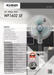 khind wall fan 16"/kipas dinding 16"-wf1602se