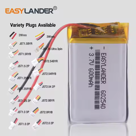Variety Plugs Available 602540 3.7V 600mAh Rechargeable Lithium Lipo Li-ion Polymer Battery