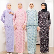 Chiffon Baju Kurung Moden Floral Pattern Elegant Muslim Set Pleated Kurung Baju Raya 2024 Kedah/Nikah Bridesmaid Kurung