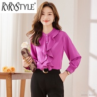 RYRYSTYLE French style long sleeved shirt with wooden ear edge for women in early spring new western