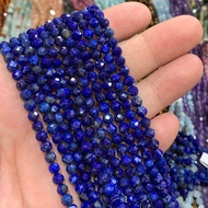 ลาพิสลาซูลี Lapis Lazuli เกรด AAA  ทรงกลม 4 มิล เจียเหลี่ยม เส้นยาว