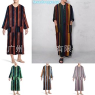Spring Summer New Fashion Long Sleeve One-Piece Men's Clothing Striped Print Muslim Men's Robe 8S69