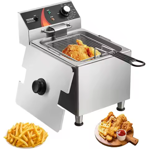 1750W Electric Countertop Fryer with Basket & Height-Adjustable Stand, 12Qt / 11.5L Stainless Steel 