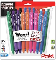 Pentel Wow! Retractable Ballpoint Pens 1.4mm 18/Pkg-Assorted -444BP18M