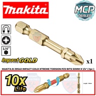 Makita B-39540 PZ.2 x 50mm 1/4'' Hex Shank Impact Gold Torsion Phillips Magnetic Screwdriver Bits ( 