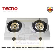 Tecno Super Slim Tabletop Double Burner Gas Cooker | Stove TTC 0328SV | TTC0328SV (LPG / PUB) (1 Yea