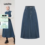 Lovito Casual Skirt Plain Pocket Basic Women Denim Summer/Spring Skirt L37AD066 Lovito Skirt Kasual 