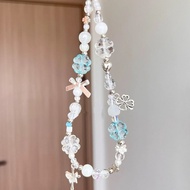 Lucky Four-Leaf Clover Multicolor Beaded Powder Mobile Phone Chain Anti-Lost Camera Pendant Female S