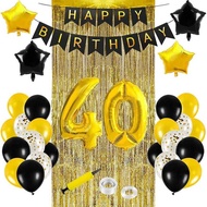40 50 60 Years Old Black Gold Balloon Birthday Set Number Aluminum Film Balloon Party Package