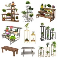 YIPET Plant Rack Wooden Plant Stand Stainless Steel Plant Rack Flower Rack holder Metal Rack Balcony