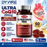 DYVIRE Coenzyme Q10 CoQ10 200mg with PQQ 60 Softgels Heart Health Antioxidant Cellular Support Dieta