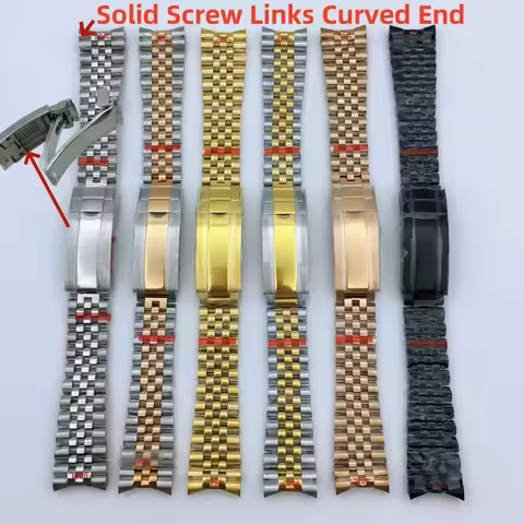 BLIGER 20mm 904L Steel Jubilee Middle Gold Two Tone Wrist Watch Strap Bracelet Solid Screw Links Cur