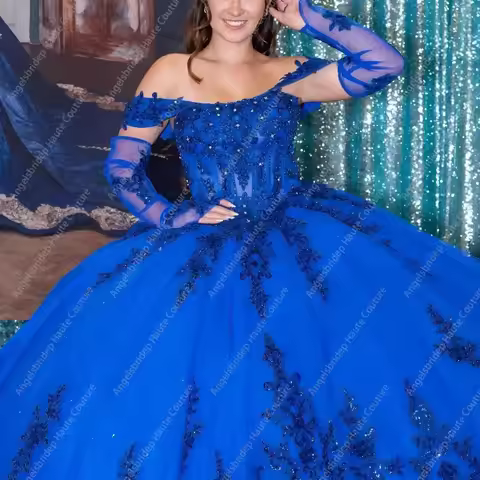 Customized Vestidos De 15 Años Royal Blue Beaded Quinceanera Dresses Lace Appliqued Girls Birthday D