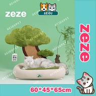 AEIOU😺 Zeze Pine Tree Pet Bed Sofa with Cat Scratcher Cat Home Pet Home Mainan Kucing 青松猫床