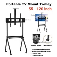 R12 150kg Heavy Duty 55 - 120 inch Portable Mobile TV Trolley Stand Cart R12 Mount Wheels Tray & Hol