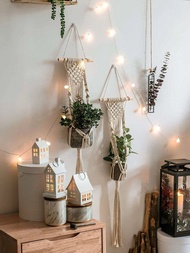 set 2 dây tết macrame handmade treo chậu cây cảnh trang trí tường