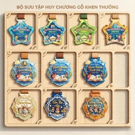 Kamishin wooden reward medal with color printing, student reward gift